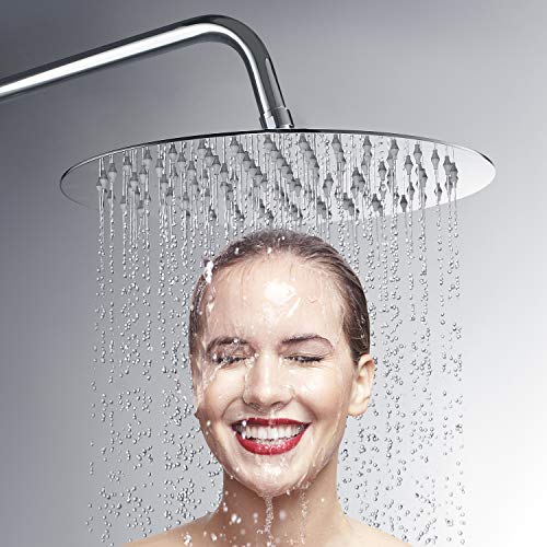 BONADE 10 Zoll Kopfbrause Einbauduschköpfe Rund Superflach Edelstahl Duschkopf, Inkl. Kugelgelenk Überkopfbrause mit Anti-Kalk-Düsen für Duschsystem Regendusche, hochglänzend Chrom, Ø24,5cm