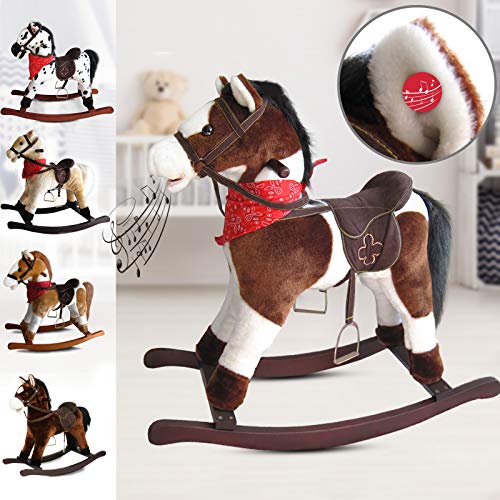 Schaukelpferd mit Soundeffekten | mit Sattel, Zaumzeug, Steigbügel, Designwahl, Holz, Belastbar bis 20 kg, L/B/H: 74/30/64 cm | Schaukelspielzeug, Schaukeltier, Plüschtier, Plüschpferd - Paint-horse