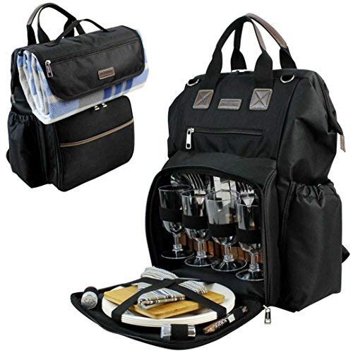 INNO STAGE Big Open Picknick Rucksack für 4 mit Kühlfach Tasche schwarz
