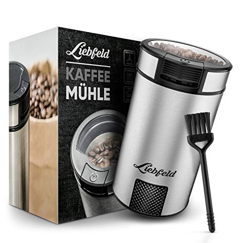 Liebfeld [200W] Edelstahl Kaffemühle mit kompaktem Design - Elektrische Kaffeemühle für genussvollen Geschmack - Coffee Bean Grinder, Nussmühle