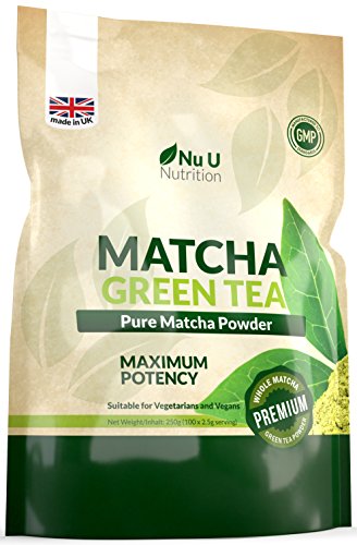 Matcha Grüntee Pulver 250g – Hochwertiger Matcha Tee 250g Doppelgröße, Hergestellt in Großbritannien, ultrafeinem, leicht zu mixendem Matcha Pulver reich an Antioxidanten, Ideal für Smooties