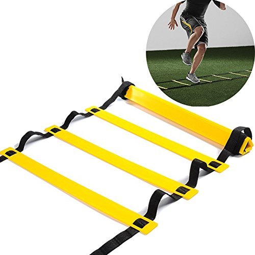 Sport Trainingsleiter 10 Rung Koordinationsleiter für Fußball Speed Basketball Fußball Fitness Feet Training mit Tragetasche(15 Feet)