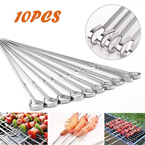 Lyeiaa Grillspieße, Edelstahl Lange Spieße Schaschlikspieße Fleischspieße für Lagerfeuer oder Grillschale, 44cm lang, 10er-Set