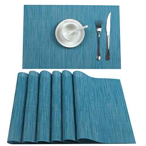U'Artlines 6er Set Tischsets Waschbare Platzsets Rutschsicher Hitzebeständig Platzdeckchen-45 * 30cm(Silber-Grau) (6er Platzsets, Blau)