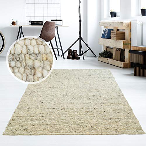 Taracarpet Moderner Handweb Teppich Alpina handgewebt aus Schurwolle für Wohnzimmer, Esszimmer, Schlafzimmer und die Küche geeignet (090 x 160 cm, 63 Grau Beige meliert)