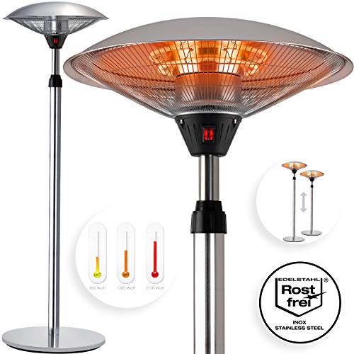 KESSER Heizpilz Terrassenheizer Infrarotstrahler, Heizstrahler Quarzstrahler, Terrassenstrahler, (2100 Watt, 3 Heizstufen, Teleskoprohr verstellbar bis 210 cm, Elektro Halogenheizer