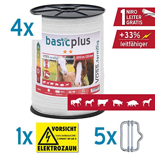 NEU: Sparpack - Weidezaunband mit 30% mehr Leitfähigkeit - insgesamt 800m + Elektro-Zaun-Band-Zubehör