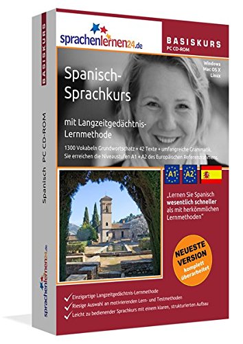 Spanisch-Basiskurs mit Langzeitgedächtnis-Lernmethode von Sprachenlernen24: Lernstufen A1 + A2. Spanisch lernen für Anfänger. Sprachkurs PC CD-ROM für Windows 10,8,7,Vista,XP / Linux / Mac OS X