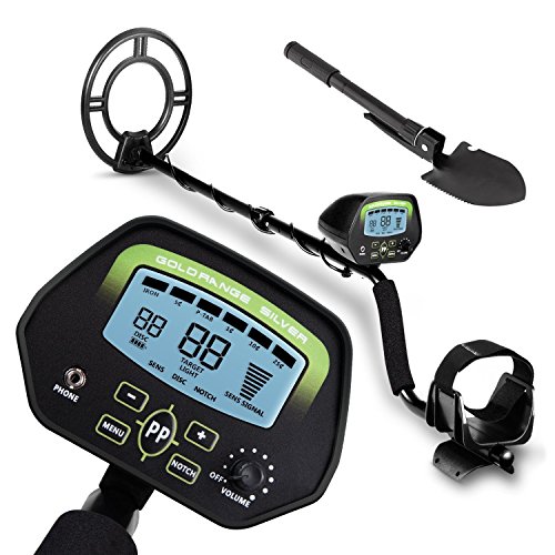 Metalldetektor 【Neue Version】- Amzdeal Professioneller Metallsuchgerät 9,8' LCD-Bildschirm Nachtsichtpunkt, Pinpoint/Disc/Notch-Funktion Zwei Erkennungsmodi, mit Wasserdichter Spule und Faltschaufel