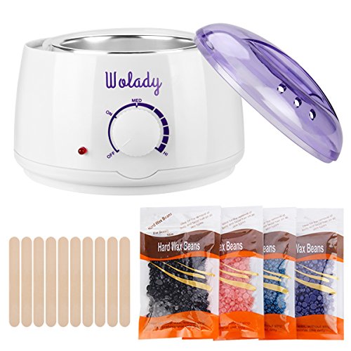 Wachs Haarentfernung Wachswärmer Heisswachs Wachsgerät, Wolady Wachserhitzer Warmwachsgerät Wachs Kit Set mit 4 Verschiedene Aromen Bean und 10 Wischstöcke