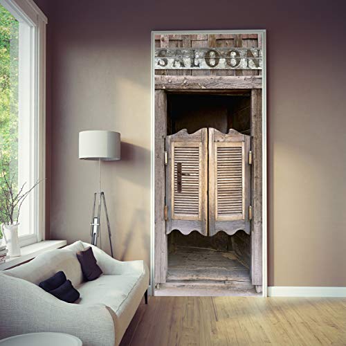 livingdecoration Türtapete Saloon 86 x 200 cm Western Schwingtür Cowboys Bar Tapete Fototapete inklusive Kleister