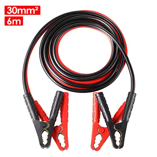 MVPower Starthilfekabel für Auto PKW LKW, Überbrückungskabel aus Kupfer 6m 30mm² 1500A für 12V und 24V inkl. Handschuhe und Aufbewahrungstasche (6M 1500A)