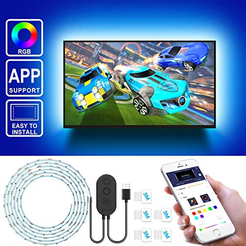 RGB TV Hintergrundbeleuchtung, MINGER 2M USB LED Band, 5050 Led Stripe TV Beleuchtung Kit APP gesteuerte Neon Fernseher Ambient Lichter, Multifarben LED Streifen für 40-60 Zoll TV, Wasserdicht