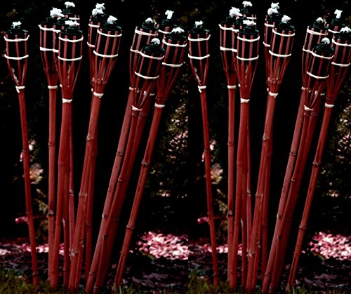 24 Stück Gartenfackel Bambusfackel 90 cm in Mahagoni Farbe aus Bambus für draussen inkl Docht + Tank / Ölfackel Gartenfackel Lampe Öllampe Gartenfackeln / STAR-LINE