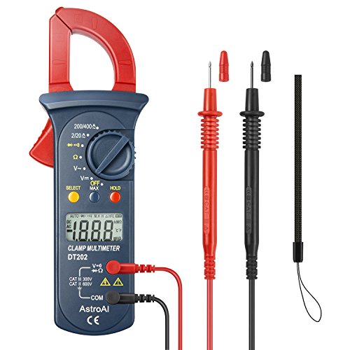 AstroAI Digitaler Stromzange Multimeter Mit 2000 Counts, Auto Range, Spannungsprüfer, Wechselstrom, Widerstand, Kontinuität; Testet Dioden, Rot/Schwarz