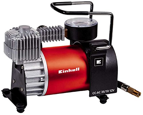 Einhell Auto Kompressor CC-AC 35/10 12 V (0-10 bar Druckmanometer, 35 Liter pro Minute Fördermenge, Anschluss über Zigarettenanzünder, inkl. 4 Zusatzadapter)