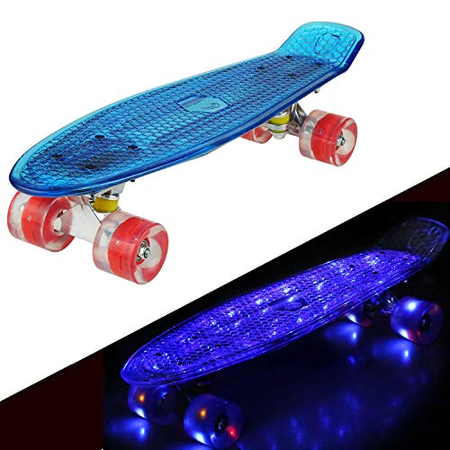 57cm Mini Cruiser Retro Skateboard Komplettboard Vintage Skate Board mit Kunststoff Deck und blinkenden LED-Rollen für Jugendliche und Erwachsene Jungen Mädchen Kinder