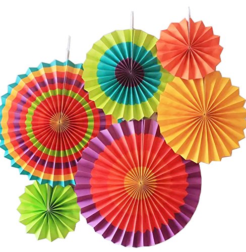 SUNBEAUTY 6er Set Tissue Papier Fans Fächer Dekoration für Party Feier Hochzeit Geburtstag Kombination 21cm 31cm 42cm (Bunt)