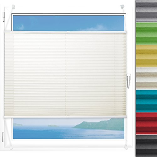 Plissee Rollo Magic | moderner Sichtschutz mit Crushed Optik | Fensterrollo mit Klemmfix ohne Bohren | Klemmrollo Größen (Creme Weiß - 120 cm breit und 150 cm lang)