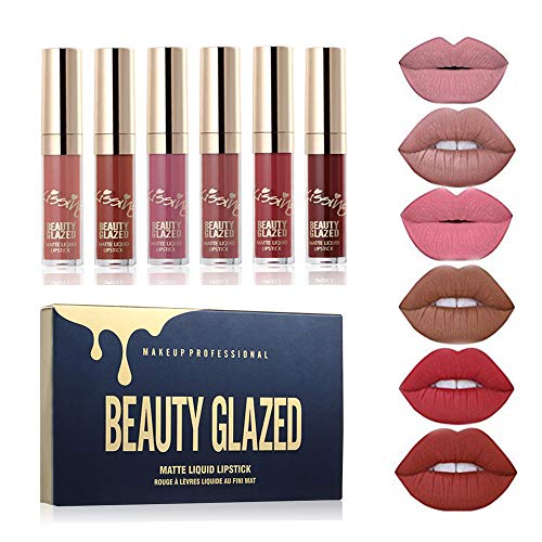 6 Stück Wasserdichte Langlebige Matte Flüssigkeit Lipgloss Lippenstift Kosmetik Make up