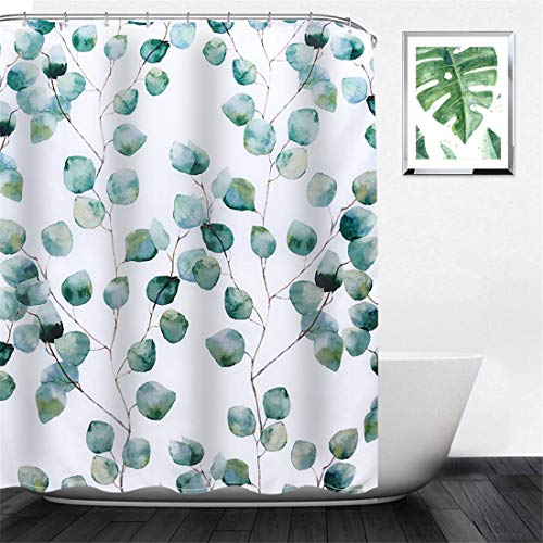 NIBESSER Duschvorhang 180x200 & 180x180 Duschvorhang-Anti-Schimmel-Wasserabweisend-Duschvorhangringen 12 Shower Curtain mit 3D Digitaldruck Grüne Pflanzen