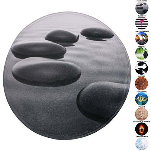 Badteppich Rund, viele schöne Runde Badteppiche zur Auswahl, hochwertige Qualität, sehr weich, schnelltrocknend, waschbar, 80 cm (Black Stones, 80 cm)