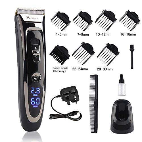 Haarschneidemaschine Herren, 11-In-1 Profi Bart und Haarschneider Set, 28 Längen 7 Aufsätze, Haarschneidegerät für Akku- und Netzbetrieb, Haartrimmer mit Keramik-/Titaniumklingen Männer Haar Rasierer