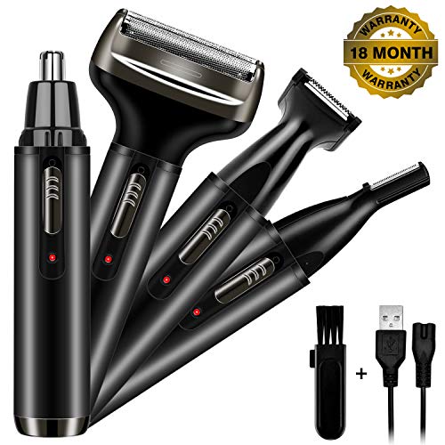 VPOW Nasenhaartrimmer, 4 in 1 Nasenhaarschneider Haartrimmer Reise Elektrischer Rasierer Herren Elektrisch USB Ohr Bart Augenbrauen Trimmer für Männer, SCHWARZ