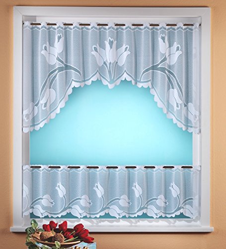 Gardine Scheibengardine C-Bogen Set 2-teilig in rein weiß mit Tulpen - hochwertiger Jaquard - geprüfte Qualität …auspacken, aufhängen, fertig! Bistro Typ317