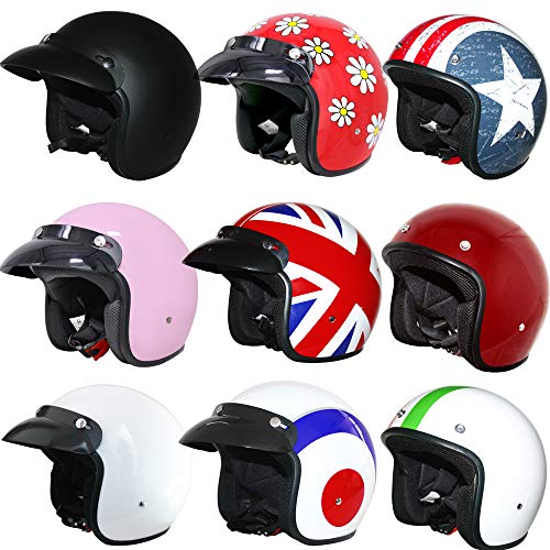 Leopard LEO-604 Offenes Gesicht Motorradhelm Jethelm Rollerhelm ECE Zertifiziert - #01 Mattschwarz M (57-58cm)