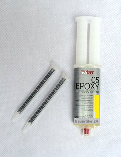 acerto 40214 WIKO 2K Epoxidharz Klebstoff 5 Minuten 25 ml - 1 Stk inkl. 2 Tüllen für Metall Beton Holz Glas Kunststoff Keramik Graphit PU