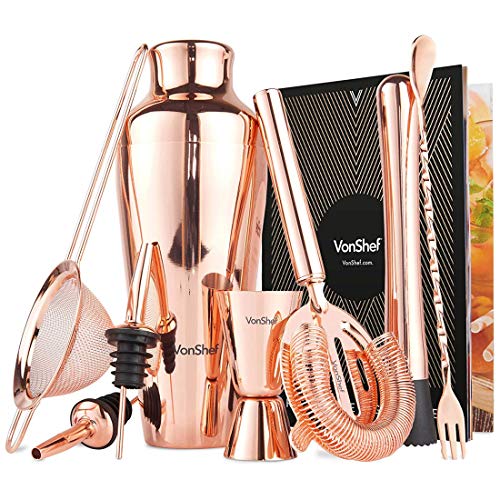 VonShef & Beautify Cocktailshakers -Pariser Set in Geschenkbox mit Rezepten & Zubehör