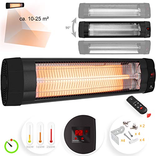 KESSER Infrarotstrahler 2500 Watt Heizstrahler Terrassenstrahler Infrarot Quarzstrahler Wärmestrahler mit Fernbedienung Wandhalterung Wand-Heizstrahler Black