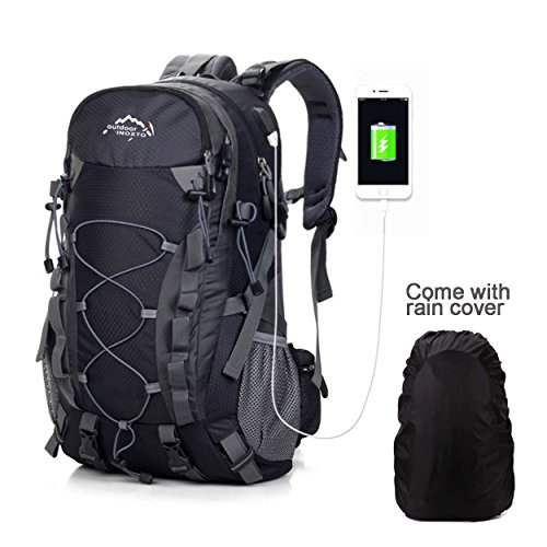Netchain Wasserdichter Rucksack 40L Leicht, Erwachsene Wanderrucksack Männer Frauen Outdoorrucksack für Klettern Camping Reiten Reisen Freizeit, für 15.6' Laptop Schwarz