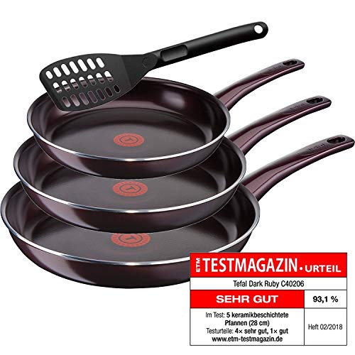 Tefal C53426 Induktion Pfannenset, 20 + 24 + 28 cm Keramikversiegelt für krosses braten + WMF Pfannenwender (Pfanne ohne Antihaft, Induktionsherd geeignete Pfannen, integrierte Temperaturanzeige)