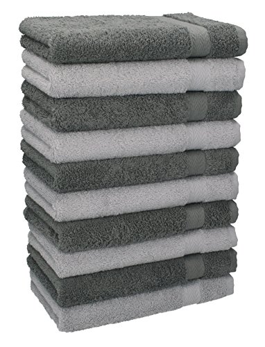 Betz 10er Pack Gästehandtücher Set Gästetuch 100% Baumwolle Größe 30x50 cm Handtuch Premium Farbe Silber Grau & Anthrazit Grau