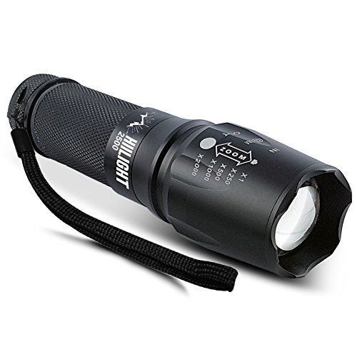 HIILIGHT LED Taschenlampe 2500 Extrem Hell - CREE XM-L T6, Zoombar, Einstellbarer Fokus, Mit Zoom Modus Für Noch Mehr Reichweite, Batterie- oder Akkubetrieb