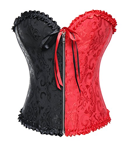 Miss Moly Damen Corsage Vintage Vollbrust Korsett Klassische Farben Spitze Schleife Design Corset Mit G-Tanga