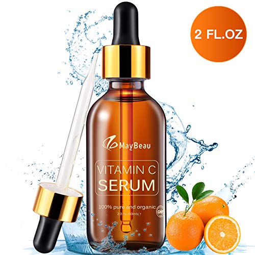 MayBeau 60ml Vitamin C Serum mit 20% Vitamin C + Vitamin E + Hyaluronsäure, 100% Rein und Organisch Anti-Aging, Anti Falten und Pickelmale, Feuchtigkeitsserum für Haut, Gesicht, Dekolleté und Körper