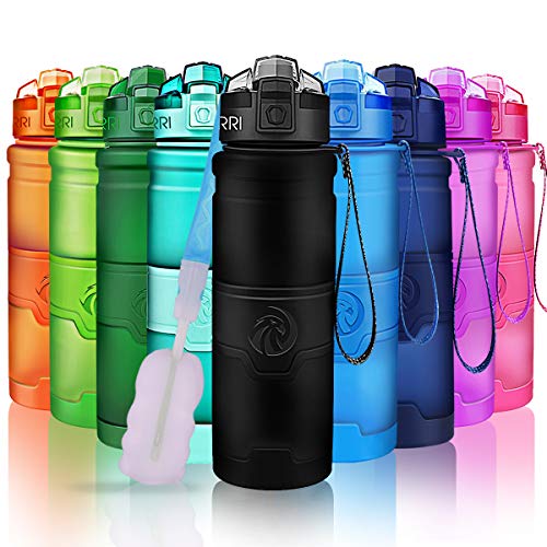 ZORRI Sport Wasserflasche Trinkflasche Bpa Frei Tritan Schule Sportflasche (500ml-17oz, Schwarz)
