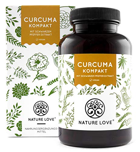 NATURE LOVE Curcuma Extrakt Kompakt. NEU: Curcumin Gehalt EINER Kapsel entspricht dem von ca. 15.000mg Kurkuma - Extra-Hochdosiert aus 95% Extrakt - Laborgeprüft, vegan, hergestellt in Deutschland