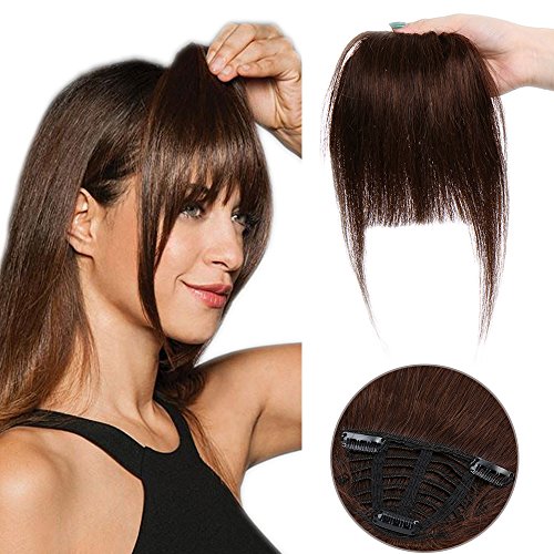 Clip in Pony 100% Remy Echthaar Fringe Bangs One Piece Haarteil In Front Hair Extension Verlängerung natürliche glatt Mittelbraun#