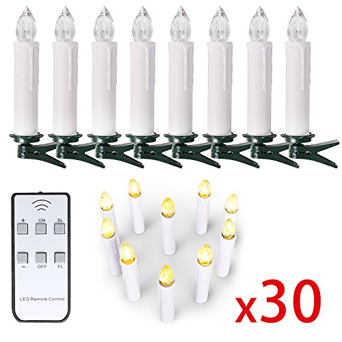 10/ 20/ 30/ 40 er Weinachten LED Kerzen Lichterkette Kerzen Weihnachtskerzen weihnachtsbaum kerzen mit Fernbedienung Kabellos (Weiss, 30er)