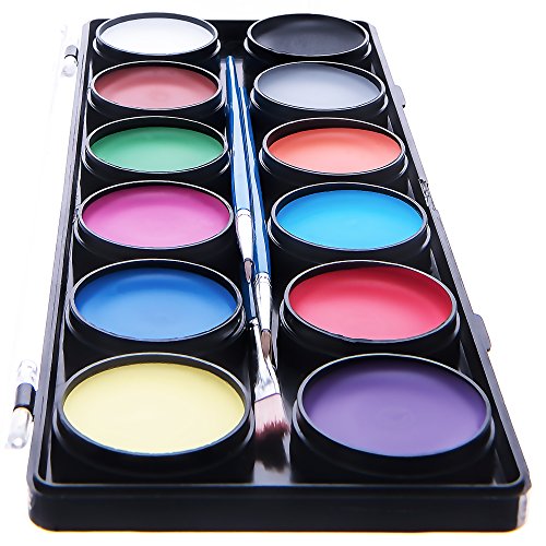 Kinderschminke Set Face Paint – 12 Farben Schminkpalette - Hochwertiges Kinder Schminkset Ideal für Kinder Partys Mädchen & Fasching - Professionellemit Kinderschminke mit großer Auswahl an Schminkfarben, Schablonen, Glitzer, Gesichtsfarben - Wasserbasiert und Ungiftig