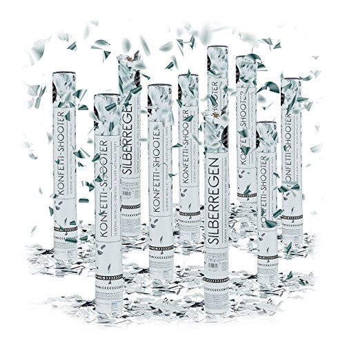 Relaxdays 10 x Party Popper 40 cm im Konfettikanonen Set, Konfetti Bombe für Hochzeit und Geburtstag, Konfetti Shooter 6-8 m Effekthöhe (Silberschnipsel)