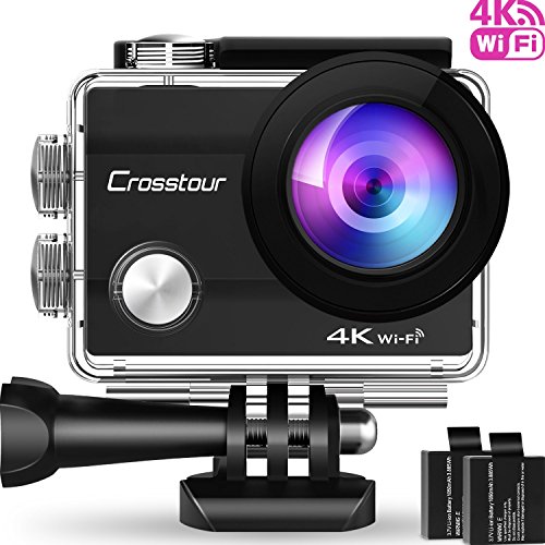 Action Kamera 4K CROSSTOUR Unterwasserkamera Wi-Fi wasserdicht Sports Cam Ultra Full HD 2' LCD 170°Ultra Weitwinkel 30M Helmkamera mit 2 Batterien und kostenlose Accessoires (4K Wi-Fi)