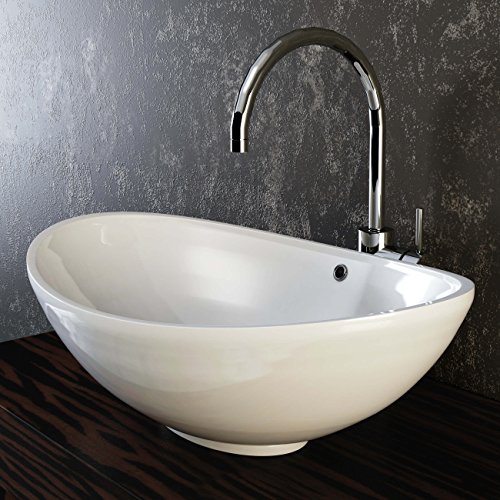 VILSTEIN Keramik Waschbecken Aufsatz-Waschbecken Aufsatz-Waschschale Waschtisch oval weiß 60 cm