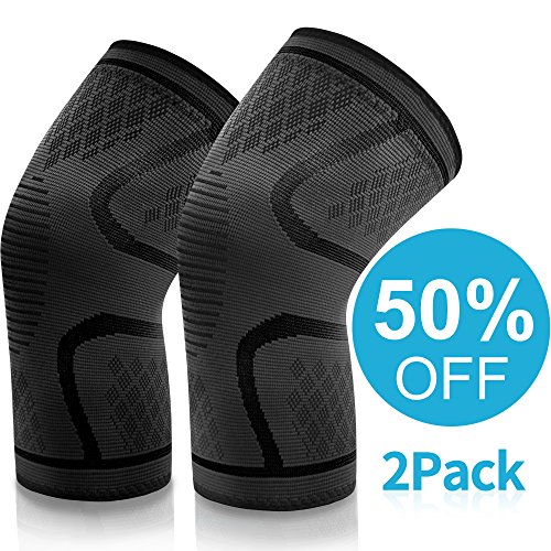 VIPFAN Kniebandage, Knieschoner Knieschützer 2 Pack für Laufen Walking Radfahren Fußball Basketball (XL, All Schwarz)