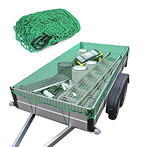 Oramics Anhängernetz Gepäcknetz für Anhänger - 2 x 3 Meter - reißfestes dehnbares Nylon in Grün, Sicherungsnetz Ladungssicherungsnetz, Sicherung für PKW Anhänger