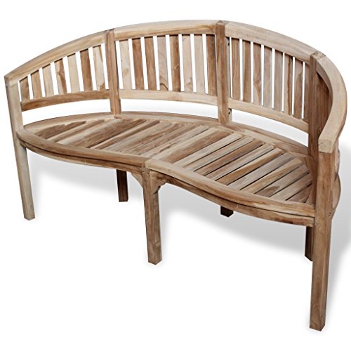 Festnight Teakholz Dreisitzer Gartenbank Bananenbank 3-Sitzer Sitzbank Bananenförmige Bank 151 x 62 x 86 cm Sitzplatz für 3 Personen